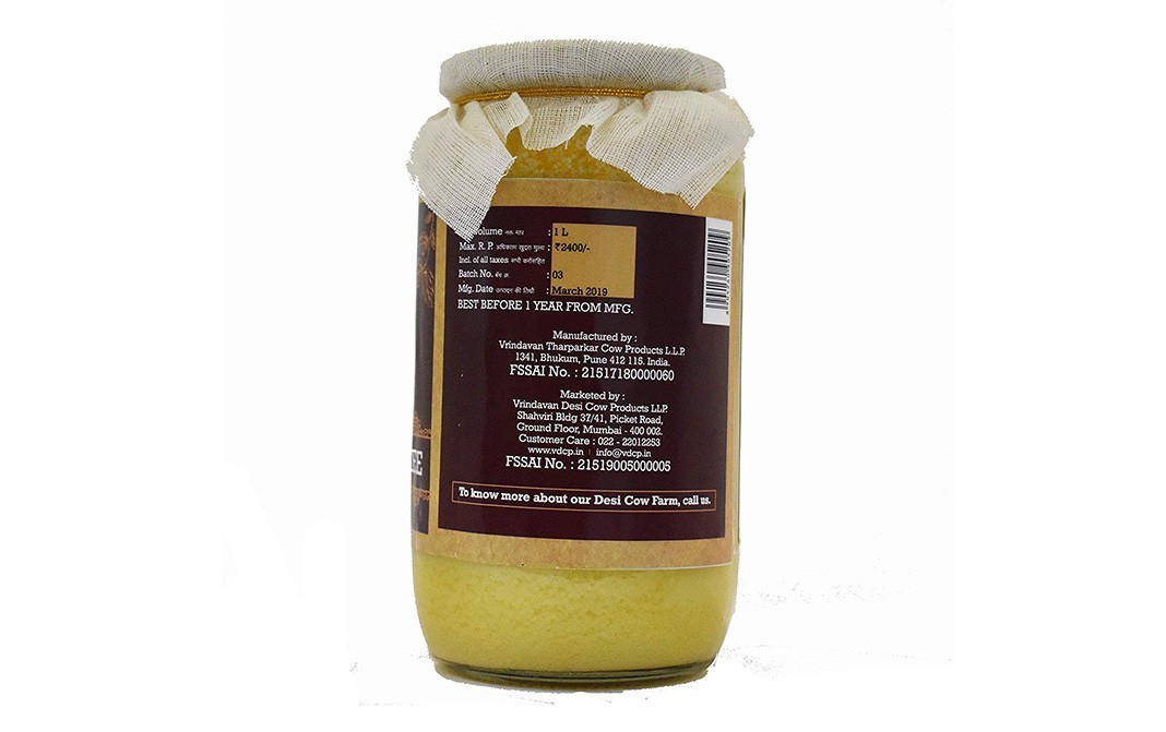 A2 Organics Desi Cow's Bilona Ghee    Glass Jar  1 litre